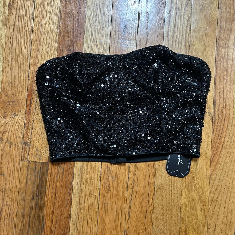 Black Sequin Strapless Top